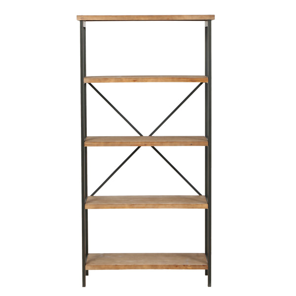 gdf studio Warner Rustic 4 Shelf Wood & Metal Etagere Bookcase