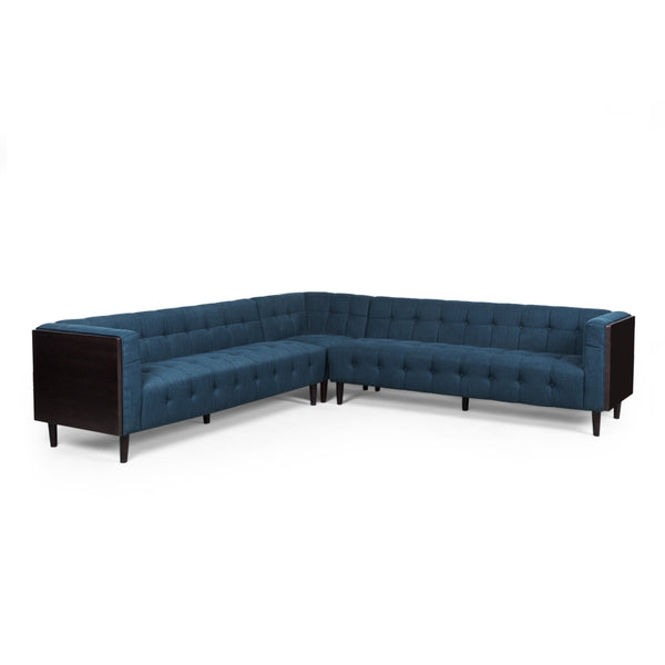 Gdf Studio Warnock Mid-Century Modern Fabric Tufted Sectional Sofa Set