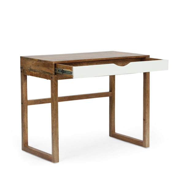 Gdf Studio Warrenton Ricketson Contemporary Handcrafted Mango Wood Desk With Storage Natural And White