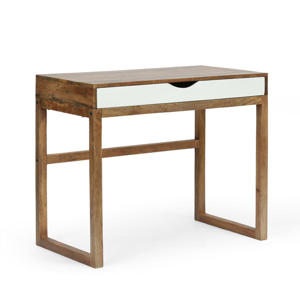 gdf studio Warrenton Ricketson Contemporary Handcrafted Mango Wood Desk with Storage Natural and White