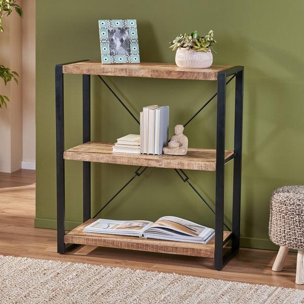 Gdf Studio Warthen Brinkley Modern Industrial Handcrafted 3 Shelf Mango Wood Shelving Unit Natural And Black