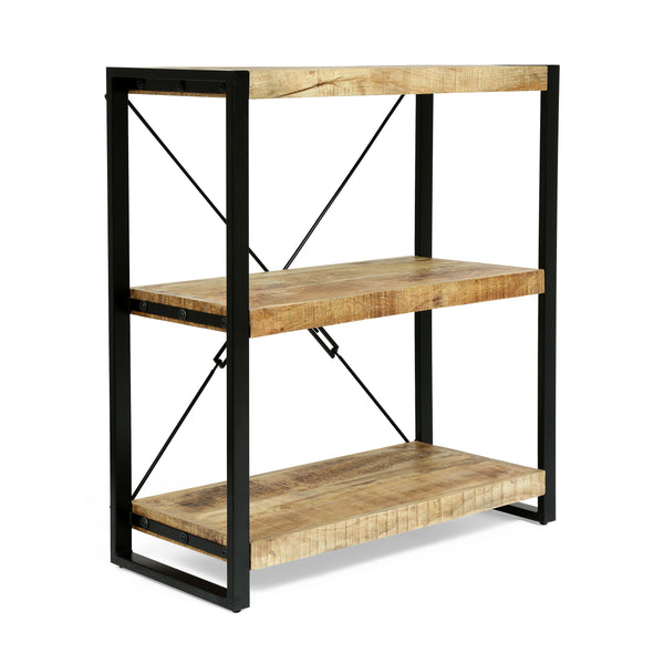 gdf studio Warthen Brinkley Modern Industrial Handcrafted 3 Shelf Mango Wood Shelving Unit Natural and Black