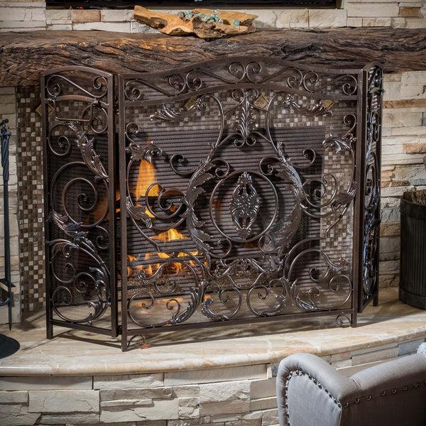 Gdf Studio Waterbury Traditional Iron Fireplace Screen Gold On Black