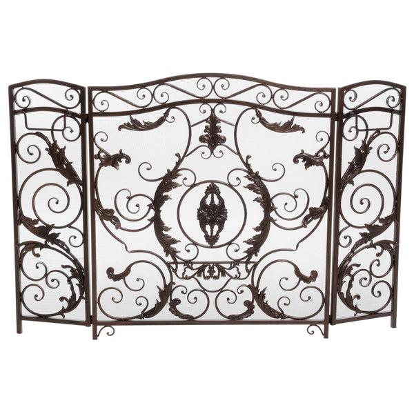gdf studio Waterbury Traditional Iron Fireplace Screen Gold on Black