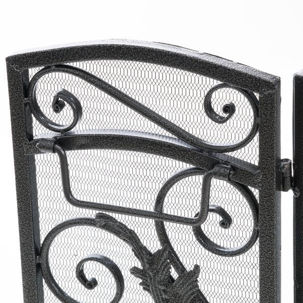 Gdf Studio Waterbury Traditional Iron Fireplace Screen Silver On Black