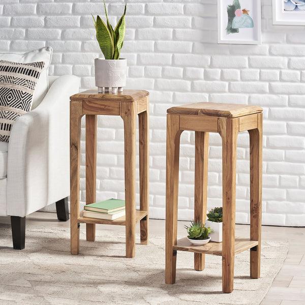 Gdf Studio Waterford Haralson Handcrafted Mid-Century Modern Acacia Wood Plant Stand Set Of 2