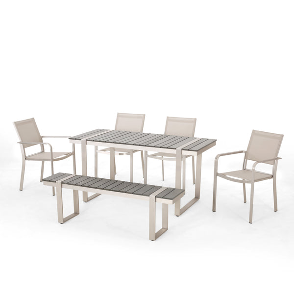 Gdf Studio Watts Outdoor 6 Piece Aluminum Dining Set