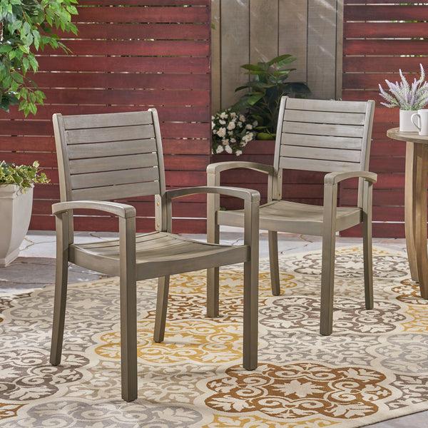 Gdf Studio Watts Outdoor Acacia Wood Dining Chairs (set Of 2)