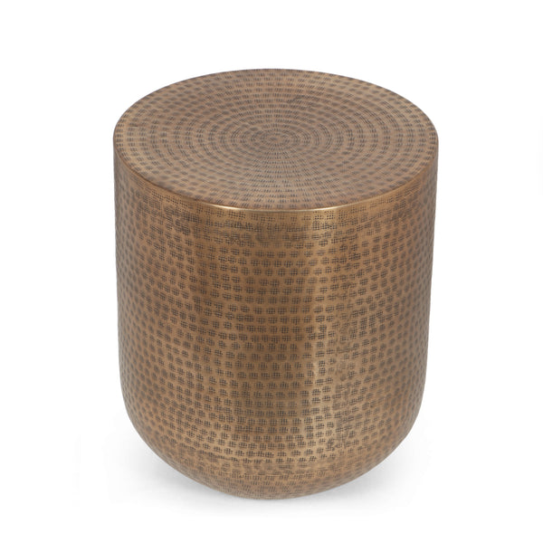 gdf studio Weichman Handcrafted Boho Aluminum Drum Side Table Aged Brass