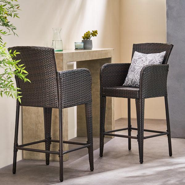 Gdf Studio Welmas 28-Inch Contemporary Outdoor Multibrown Wicker Barstool