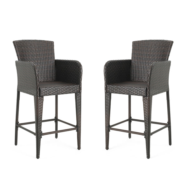 gdf studio Welmas 28-Inch Contemporary Outdoor Multibrown Wicker Barstool