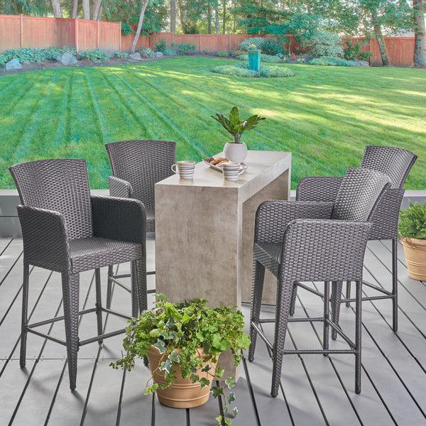 Gdf Studio Welmas Outdoor 38 Inch Wicker Barstool (Set Of 4) Grey