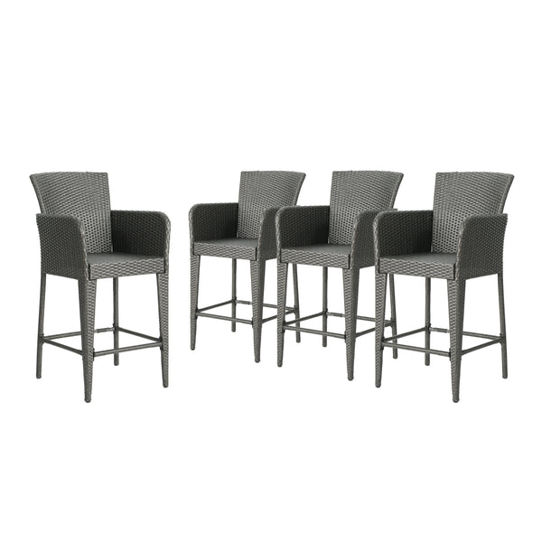 gdf studio Welmas Outdoor 38 Inch Wicker Barstool (Set of 4) Grey