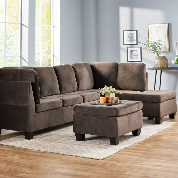 Gdf Studio Welsh Contemporary Tufted Chocolate Brown Fabric Sectional Sofa Set
