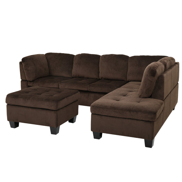 gdf studio Welsh Contemporary Tufted Chocolate Brown Fabric Sectional Sofa Set