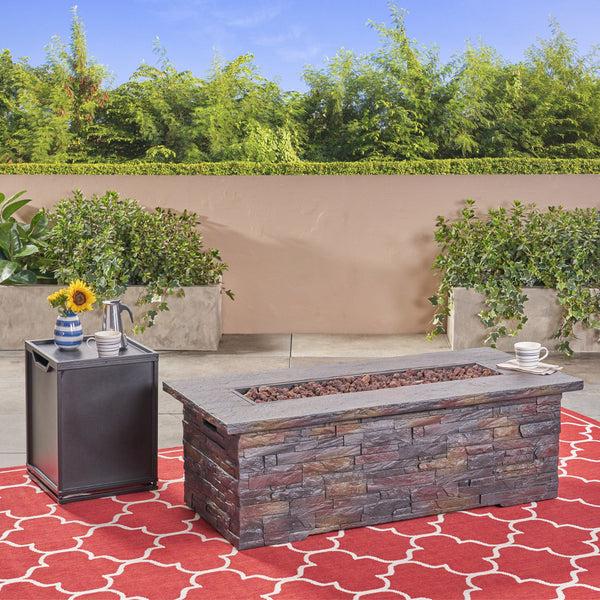 Gdf Studio Welsh Outdoor Light Weight Rectangular Fire Pit Natural Stone