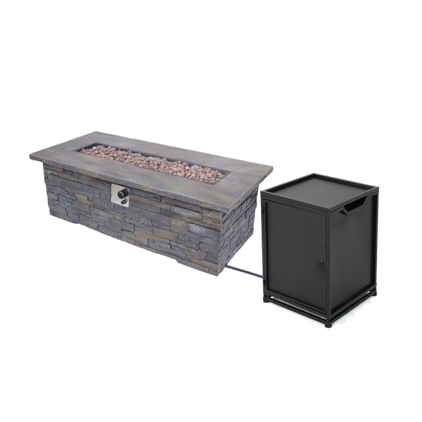 gdf studio Welsh Outdoor Light Weight Rectangular Fire Pit Natural Stone