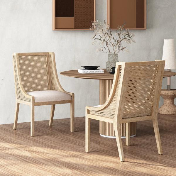 Gdf Studio Wendell Rustic Cane And Wood Upholstered Dining Chairs Set Of 2