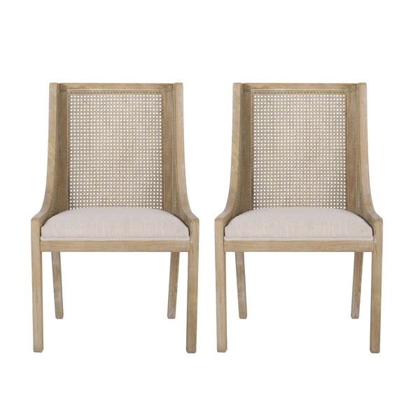 gdf studio Wendell Rustic Cane and Wood Upholstered Dining Chairs Set of 2