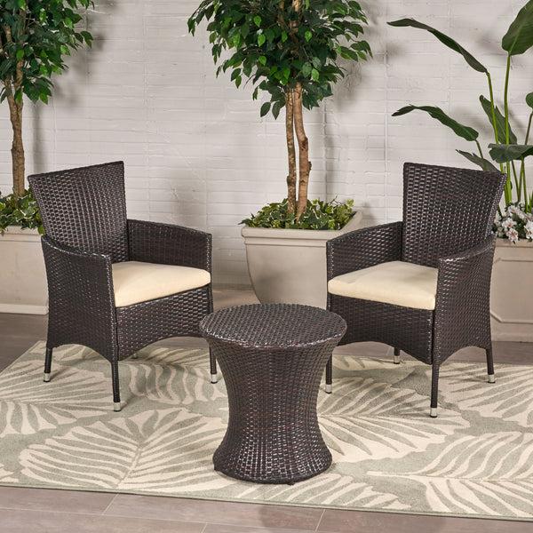 Gdf Studio West Outdoors Brown Wicker 3 Piece Chat Set