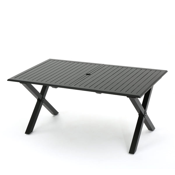 Gdf Studio Westara Outdoor Wicker 7 Piece Dining Set With Cushion Matte Black Light Brown And Beige