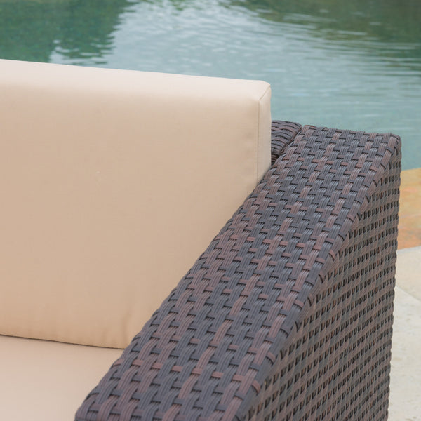 Gdf Studio Westlake Outdoor Brown PE Wicker Loveseat & Ottoman Set