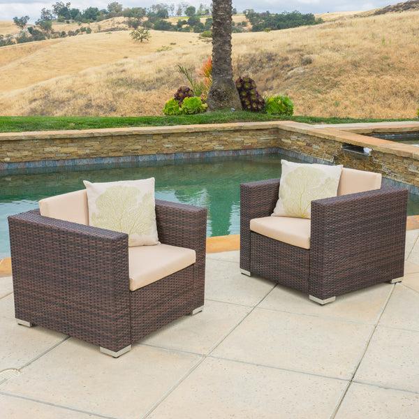 Gdf Studio Westlake Outdoor Brown PE Wicker Sofa Club Chairs (Set Of 2)