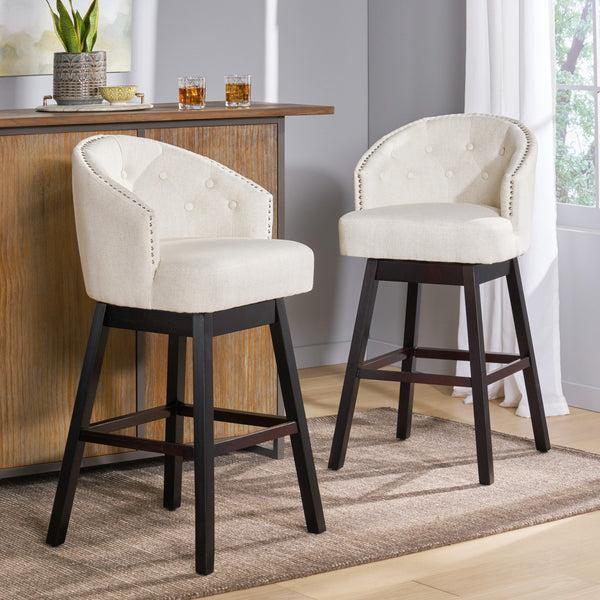 Gdf Studio Westman 30-Inch Beige Fabric Swivel Backed Barstool (Set Of 2)