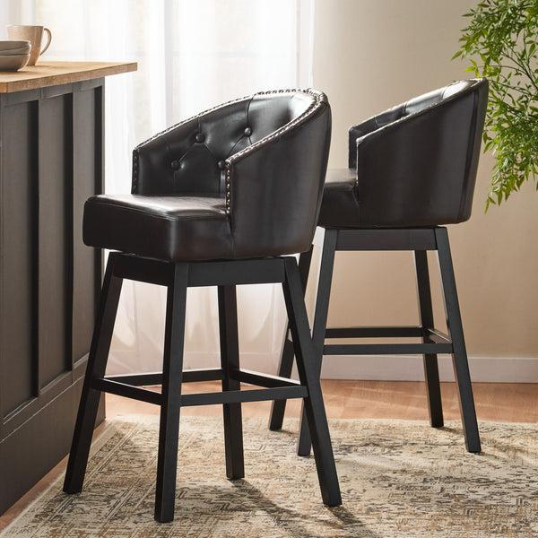 Gdf Studio Westman 30-Inch Brown Leather Swivel Backed Barstool (Set Of 2)