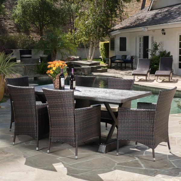 Gdf Studio Whitwell Outdoor 7 Piece Lightweight Concrete Dining Set
