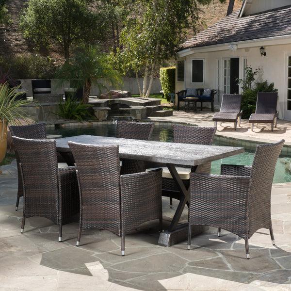 Gdf Studio Whitwell Outdoor 7 Piece Lightweight Concrete Dining Set