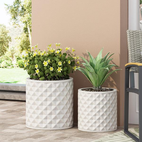Gdf Studio Wilbert Outdoor Medium And Large Cast Stone Planter Set Antique White
