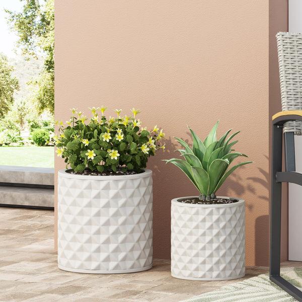 Gdf Studio Wilbert Outdoor Small And Medium Cast Stone Planter Set Antique White