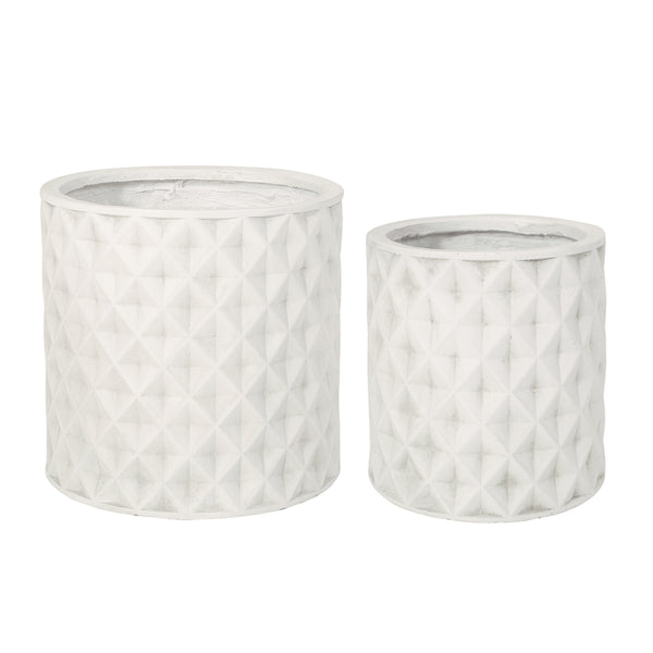 gdf studio Wilbert Outdoor Small and Medium Cast Stone Planter Set Antique White