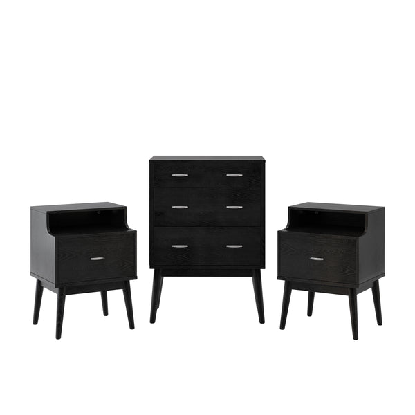 Gdf Studio Wilbur Mid Century Wooden 3 Piece 3 Drawer Dresser And Nightstand Bedroom Set