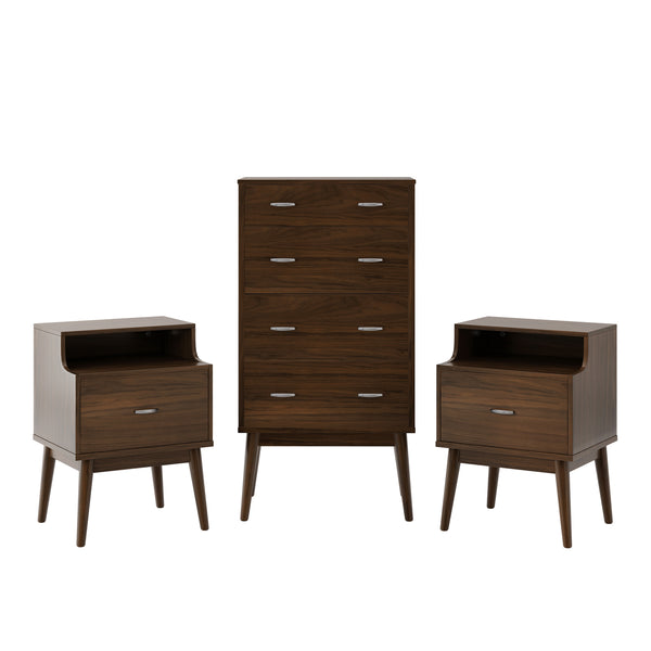 Gdf Studio Wilbur Mid Century Wooden 3 Piece 4 Drawer Dresser And Nightstand Bedroom Set