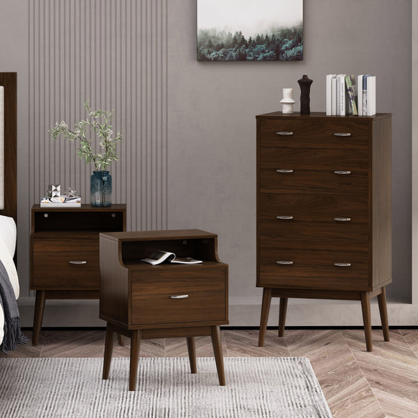 Gdf Studio Wilbur Mid Century Wooden 3 Piece 4 Drawer Dresser And Nightstand Bedroom Set