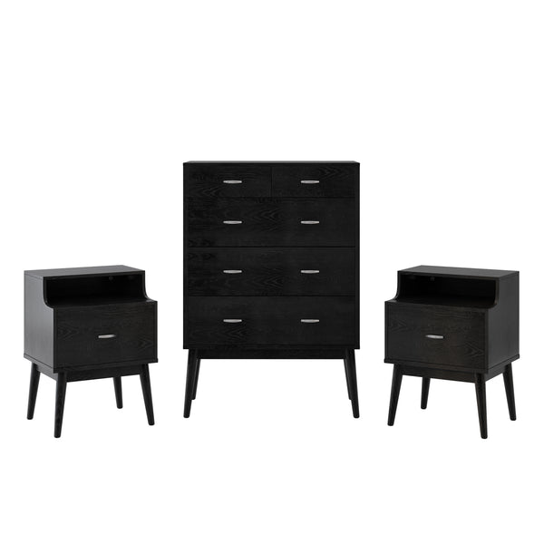 Gdf Studio Wilbur Mid Century Wooden 3 Piece 5 Drawer Dresser And Nightstand Bedroom Set