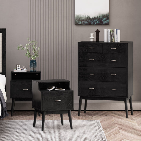Gdf Studio Wilbur Mid Century Wooden 3 Piece 5 Drawer Dresser And Nightstand Bedroom Set