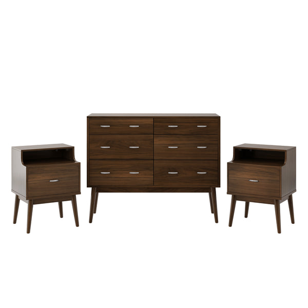 Gdf Studio Wilbur Mid Century Wooden 3 Piece Double Dresser And Nightstand Bedroom Set