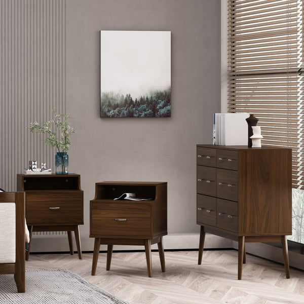 Gdf Studio Wilbur Mid Century Wooden 3 Piece Double Dresser And Nightstand Bedroom Set