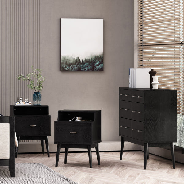 gdf studio Wilbur Mid Century Wooden 3 Piece Double Dresser and Nightstand Bedroom Set