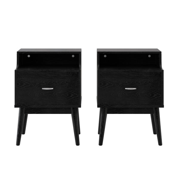 Gdf Studio Wilbur Mid Century Wooden Nightstands With Hutch Set Of 2