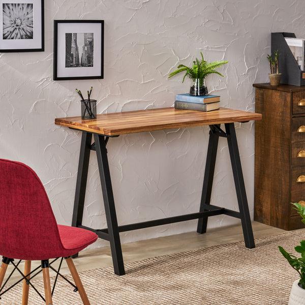 Gdf Studio Wilhoit Shurley Modern Industrial Handcrafted Acacia Wood Desk Natural And Black