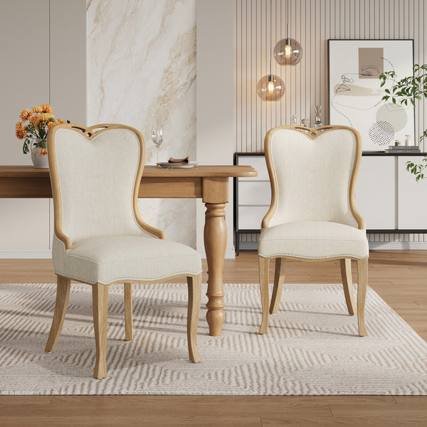 Gdf Studio Wilolinor Tufted Wing Back Upholstered Dining Chair With Natural Rubber Wood Legs (Set Of 2)