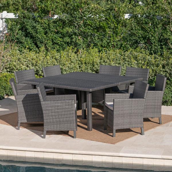 Gdf Studio Winford Outdoor 9 Piece Wicker Dining Set With Water Resistant Cushions