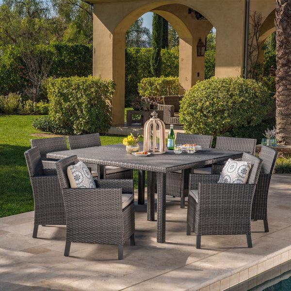 Gdf Studio Winford Outdoor 9 Piece Wicker Dining Set With Water Resistant Cushions