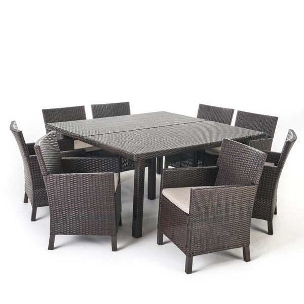 Gdf Studio Winford Outdoor 9 Piece Wicker Dining Set With Water Resistant Cushions