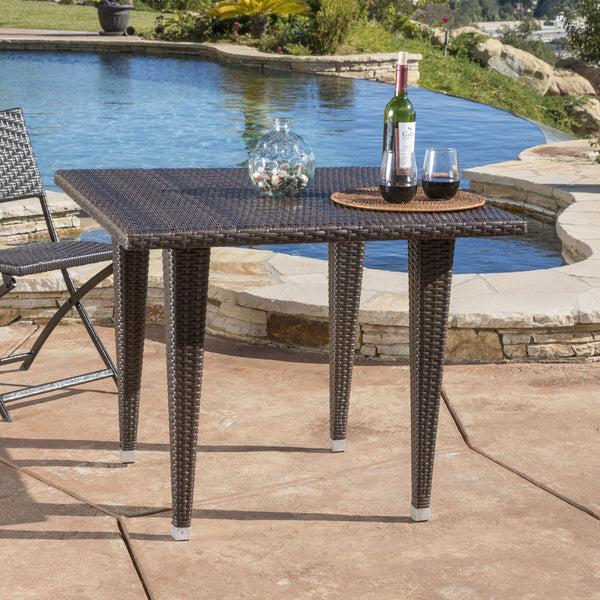 Gdf Studio Wiren Contemporary Outdoor Brown Color PEWicker Square Table