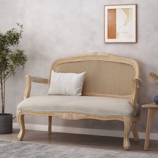 Gdf Studio Wistar French Country Wood And Cane Loveseat